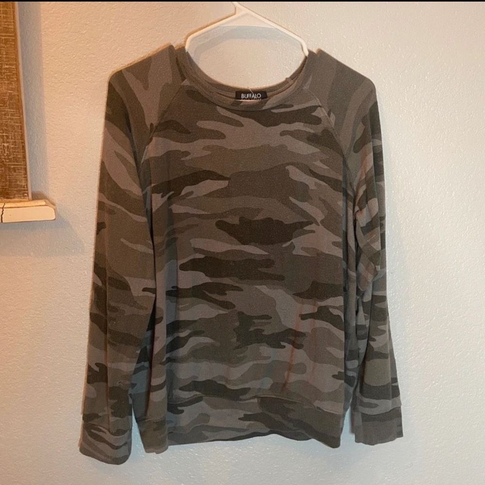 Buffalo by David Bitton sweater crewneck camouflage green women small sweatshirt